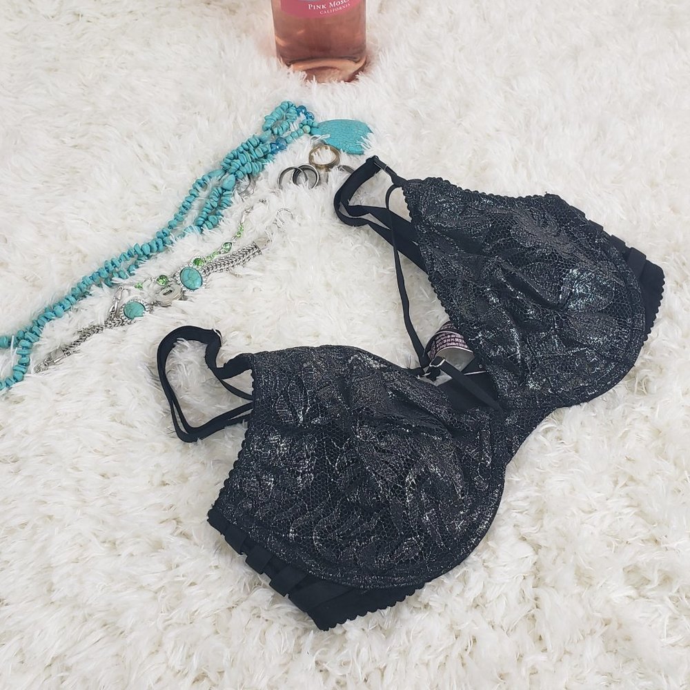 VS Very Sexy Black Lace Glitter Unlined Plunge